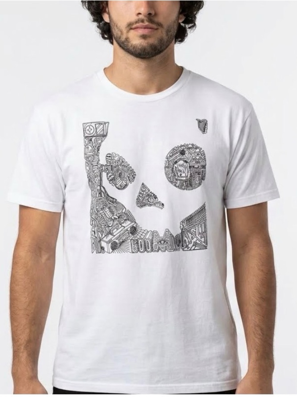 Skullcandy Graphic Art White Tee, Mens Size Large Boombox Abstract Doodle Art